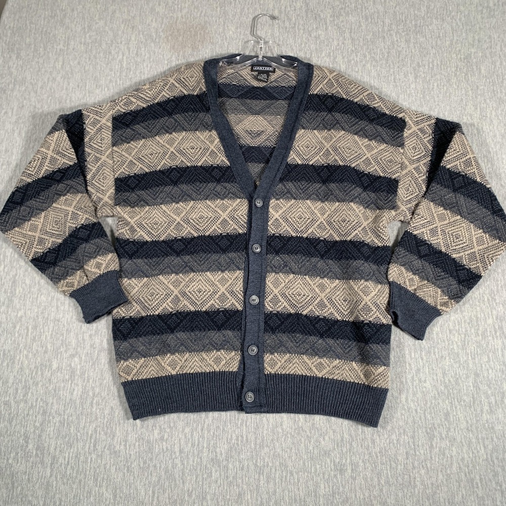 Jantzen‎ Sweater Mens XL Blue Cardigan Argyle Button Front Knit Acrylic Pattern